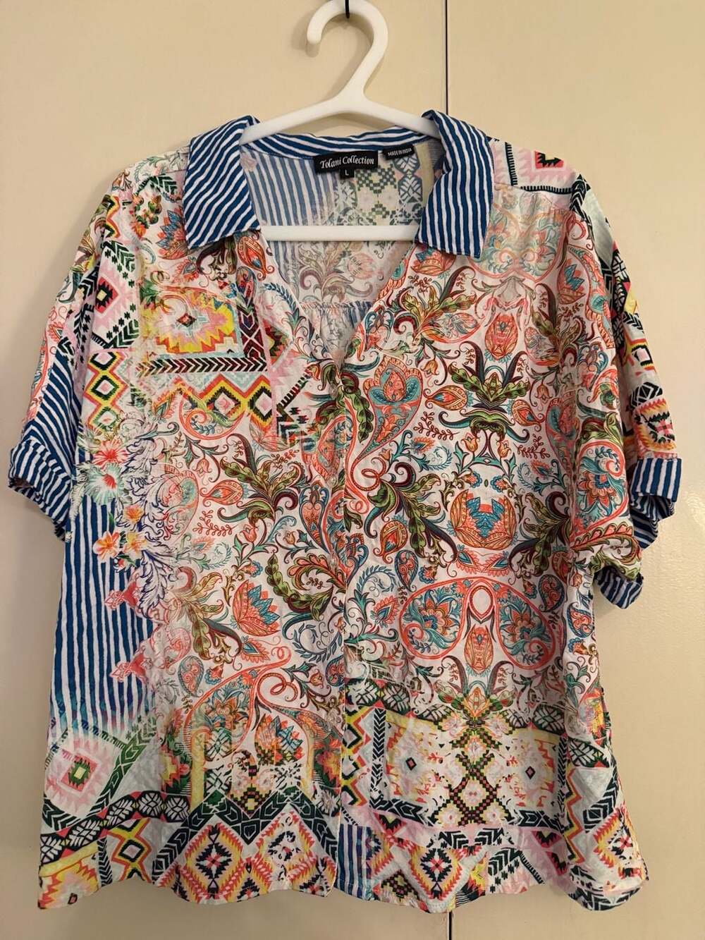 Tolani Collection Patchwork Paisley Print Blouse Size Large Boho Made in India